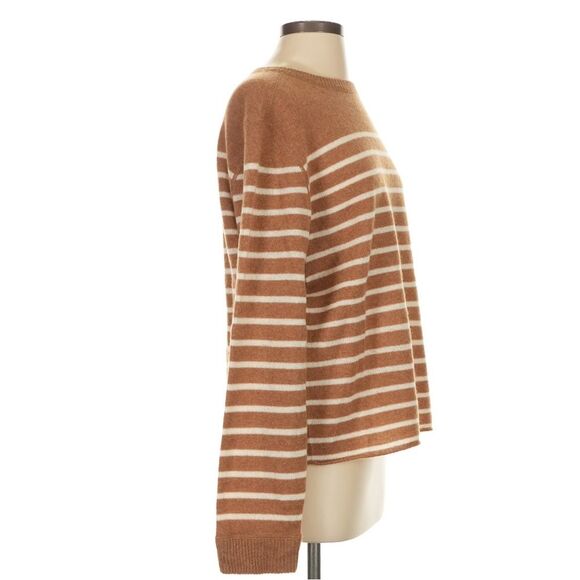 Reformation 100% Cashmere Tan White Striped boyfriend crew boxy sweater small - Picture 3 of 6